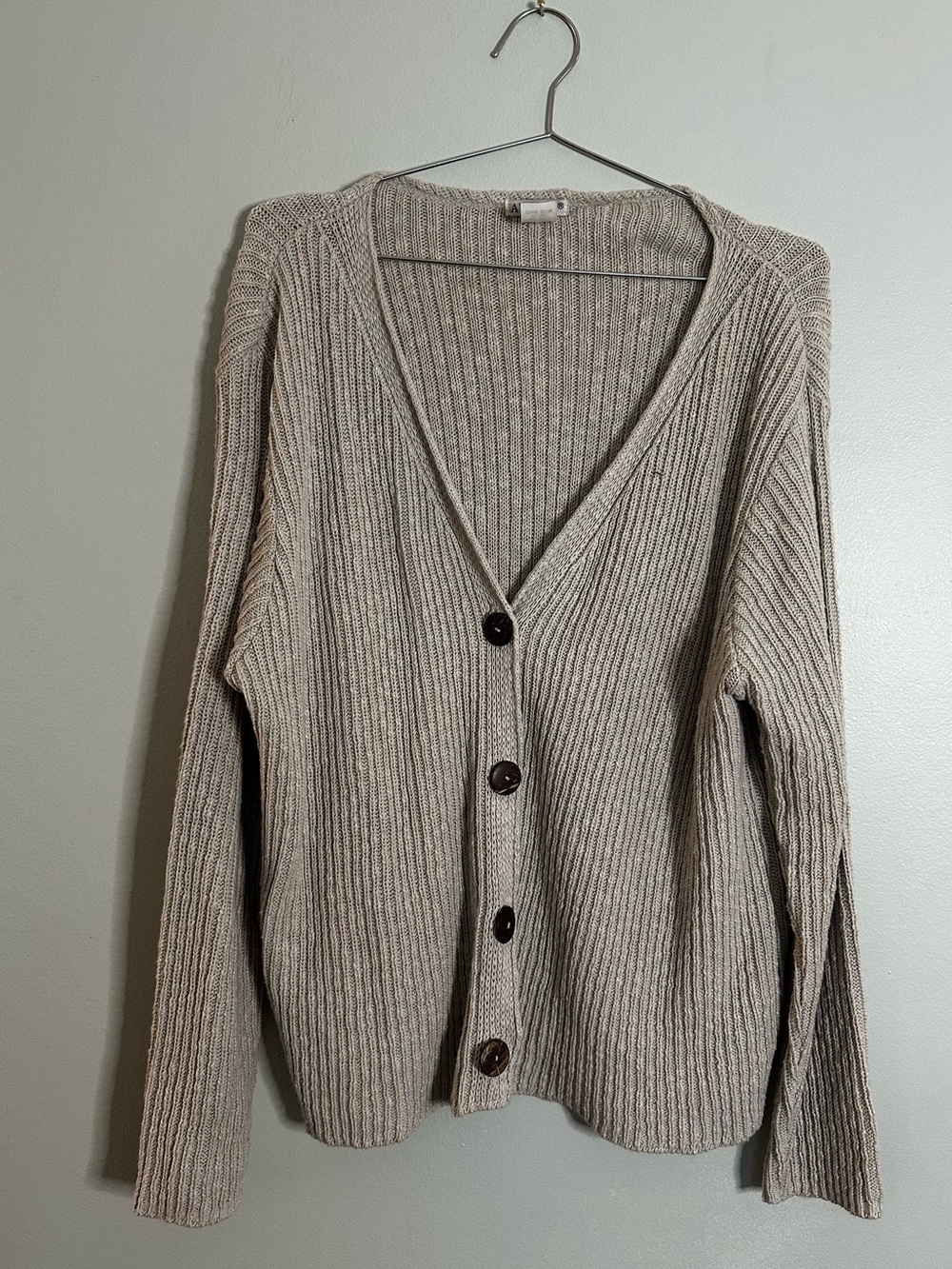 Avalin 100% Cotton Oversized Ribbed Cardigan Taupe One Size